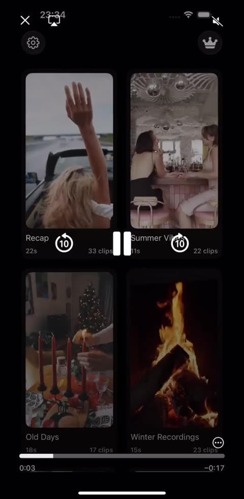 The Wrap template gallery: Recap, Summer Vibes, Old Days and Winter Recordings.